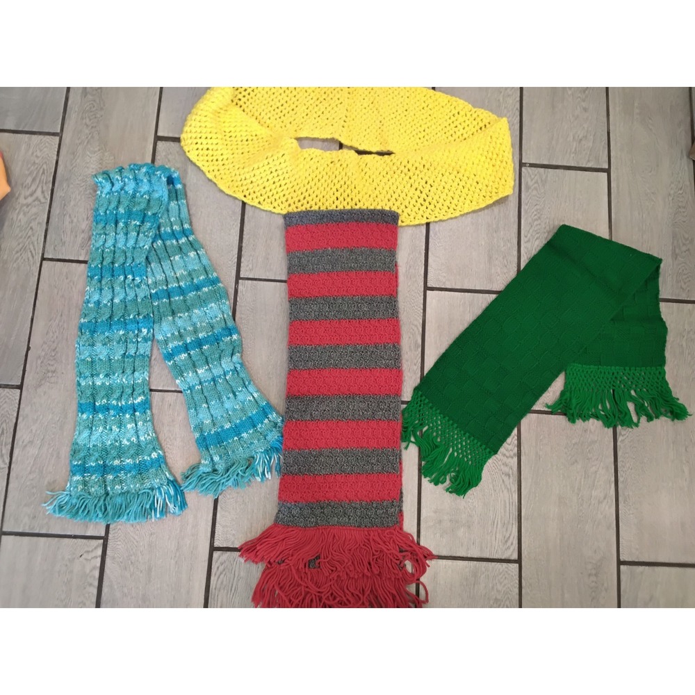 Handmade Crochet Scarf Bundle lof 4 Infinity Striped Fringed Winter Knit Scarves